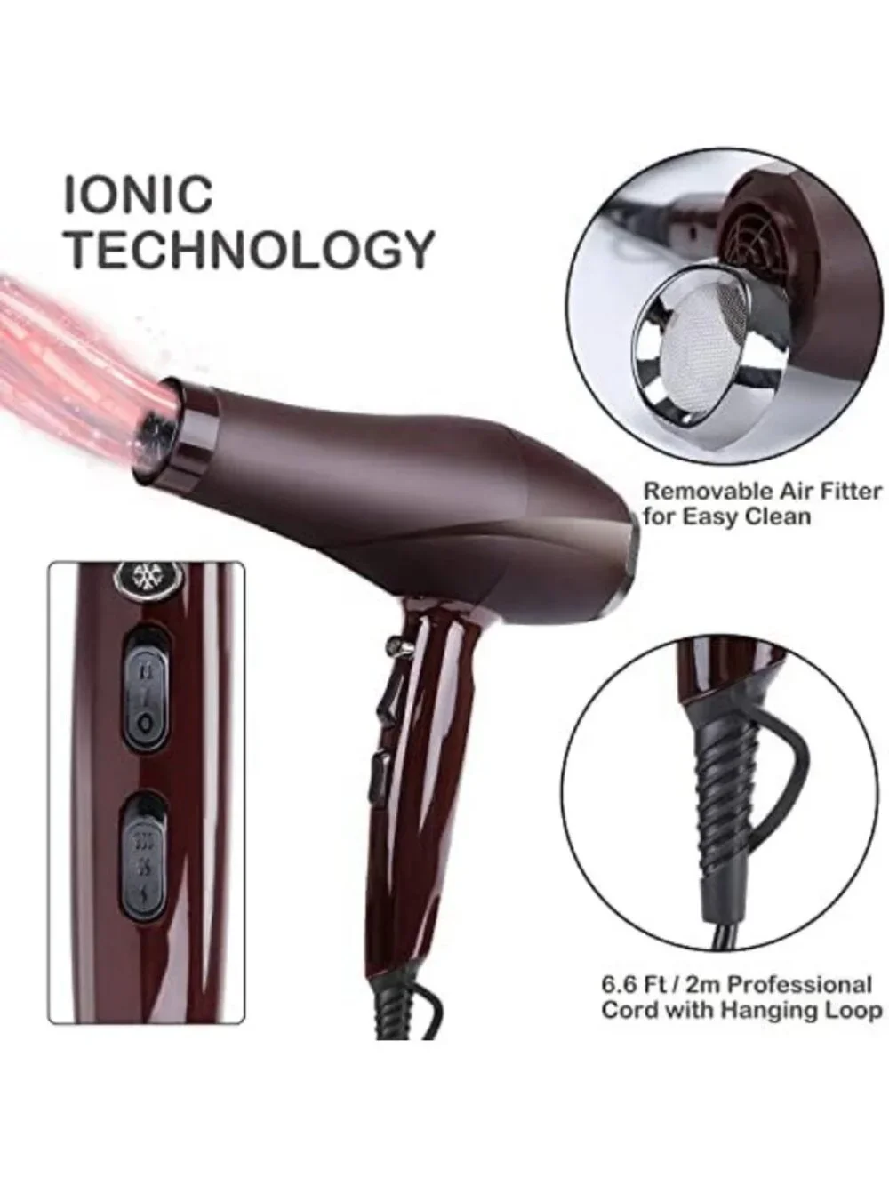 High-Power 2000W Hair Dryer with Diffuser & Comb, Ionic Quiet Fast Drying for